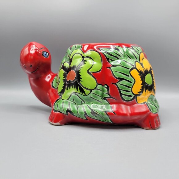 Mexican Talavera Turtle Planter Pot Hand Painted Ceramic Colorful Floral Design - Picture 3 of 16